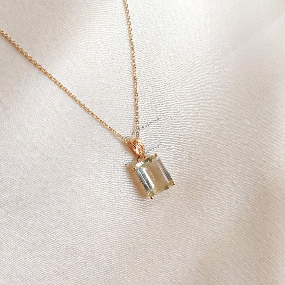 Natural Green Aquamarine Pendant: 14K Solid Yellow Gold, March Birthstone