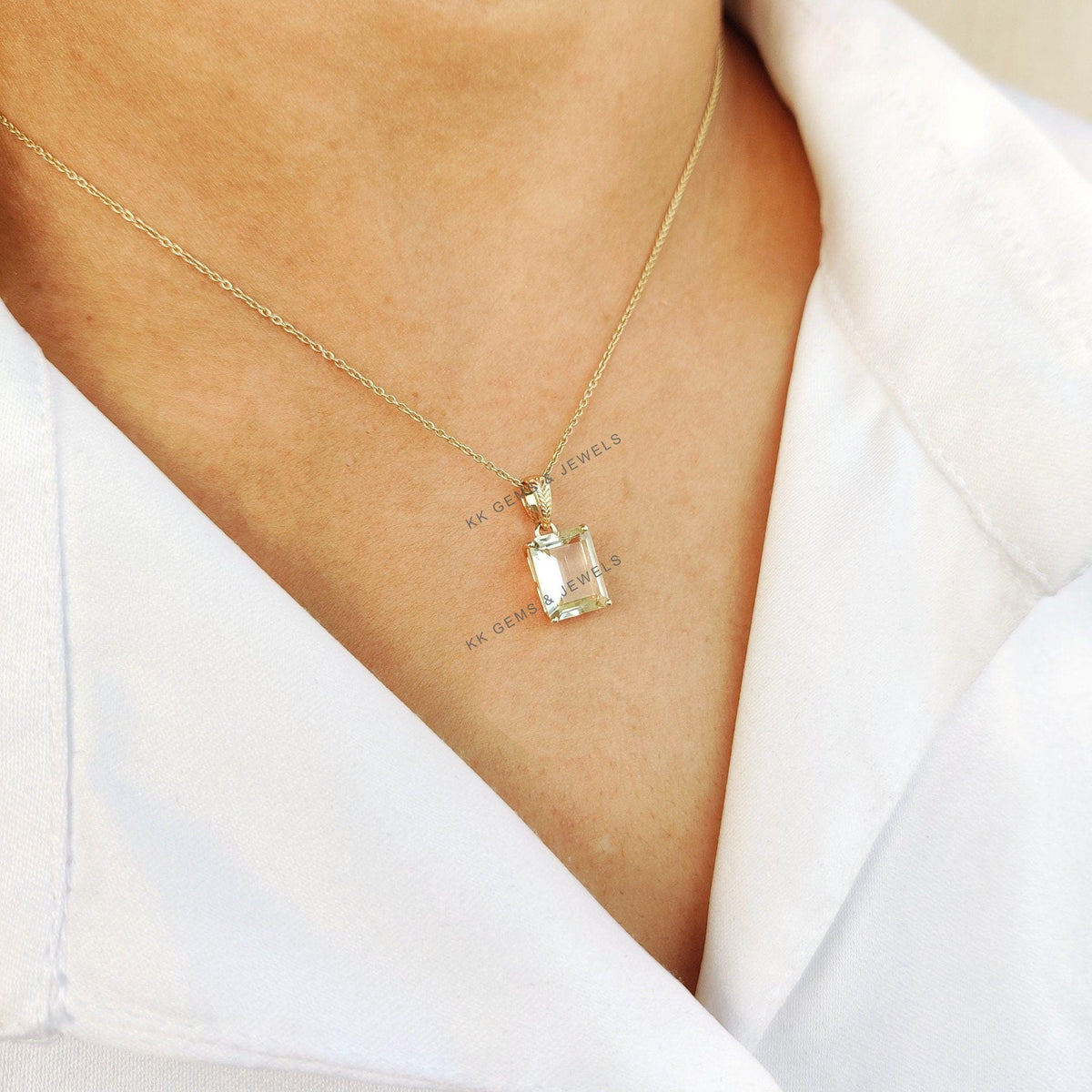 Natural Green Aquamarine Pendant: 14K Solid Yellow Gold, March Birthstone