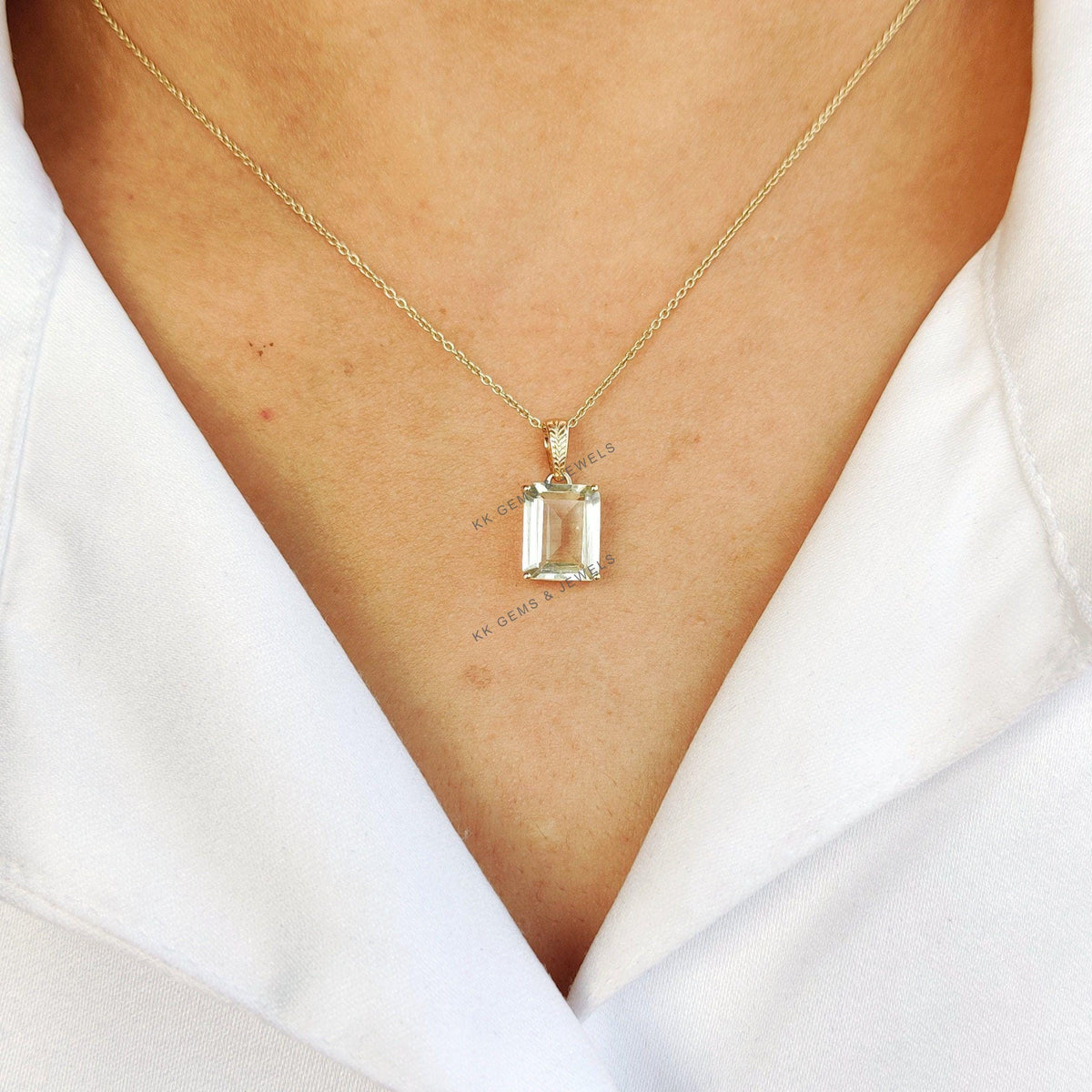 Natural Green Aquamarine Pendant: 14K Solid Yellow Gold, March Birthstone