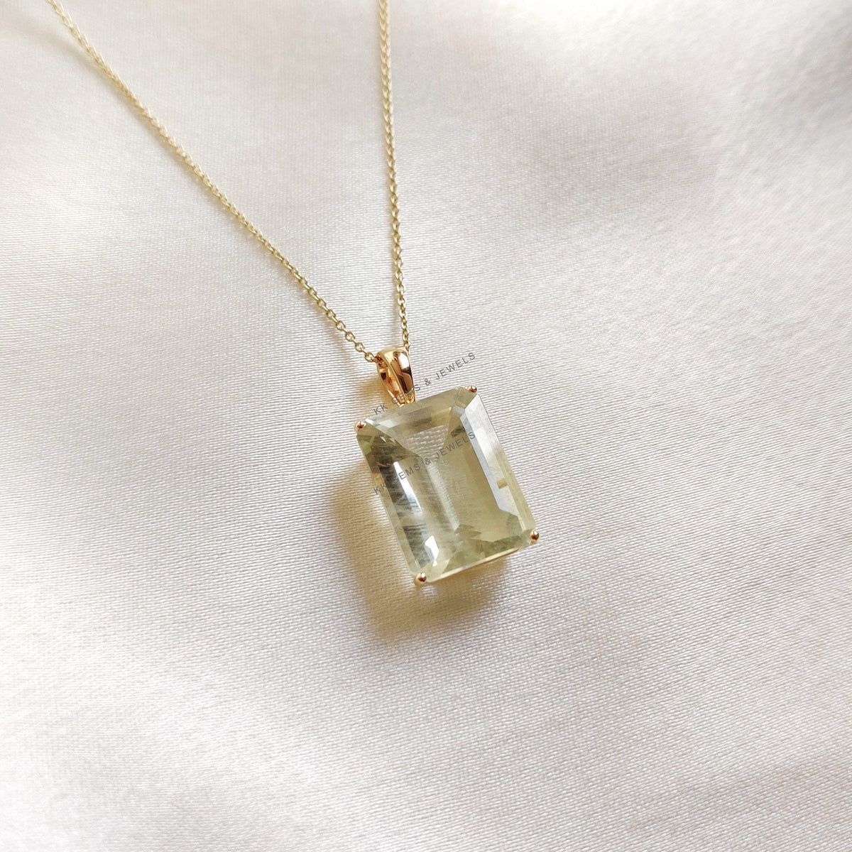 Natural Green Heliodor Pendant, 14K Solid Yellow Gold, March Birthstone