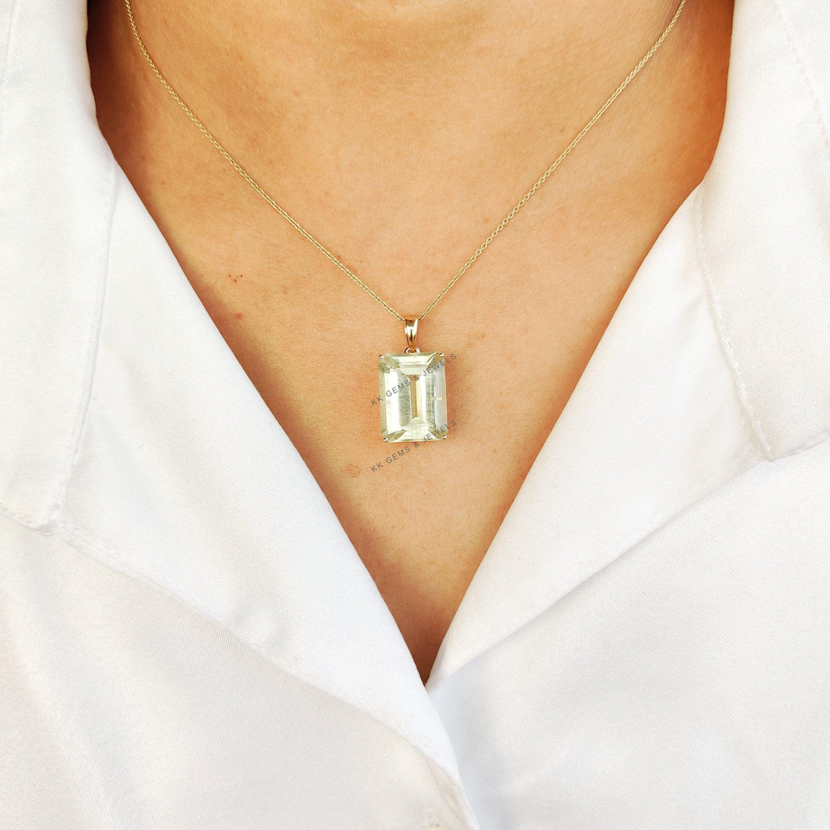 Natural Green Heliodor Pendant, 14K Solid Yellow Gold, March Birthstone