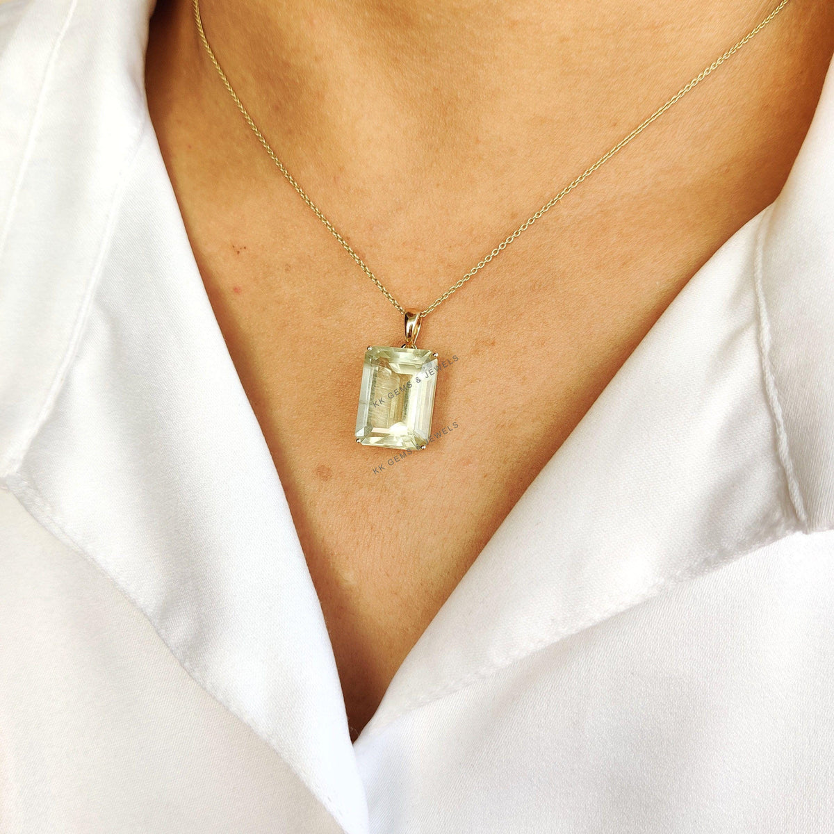 Natural Green Heliodor Pendant, 14K Solid Yellow Gold, March Birthstone