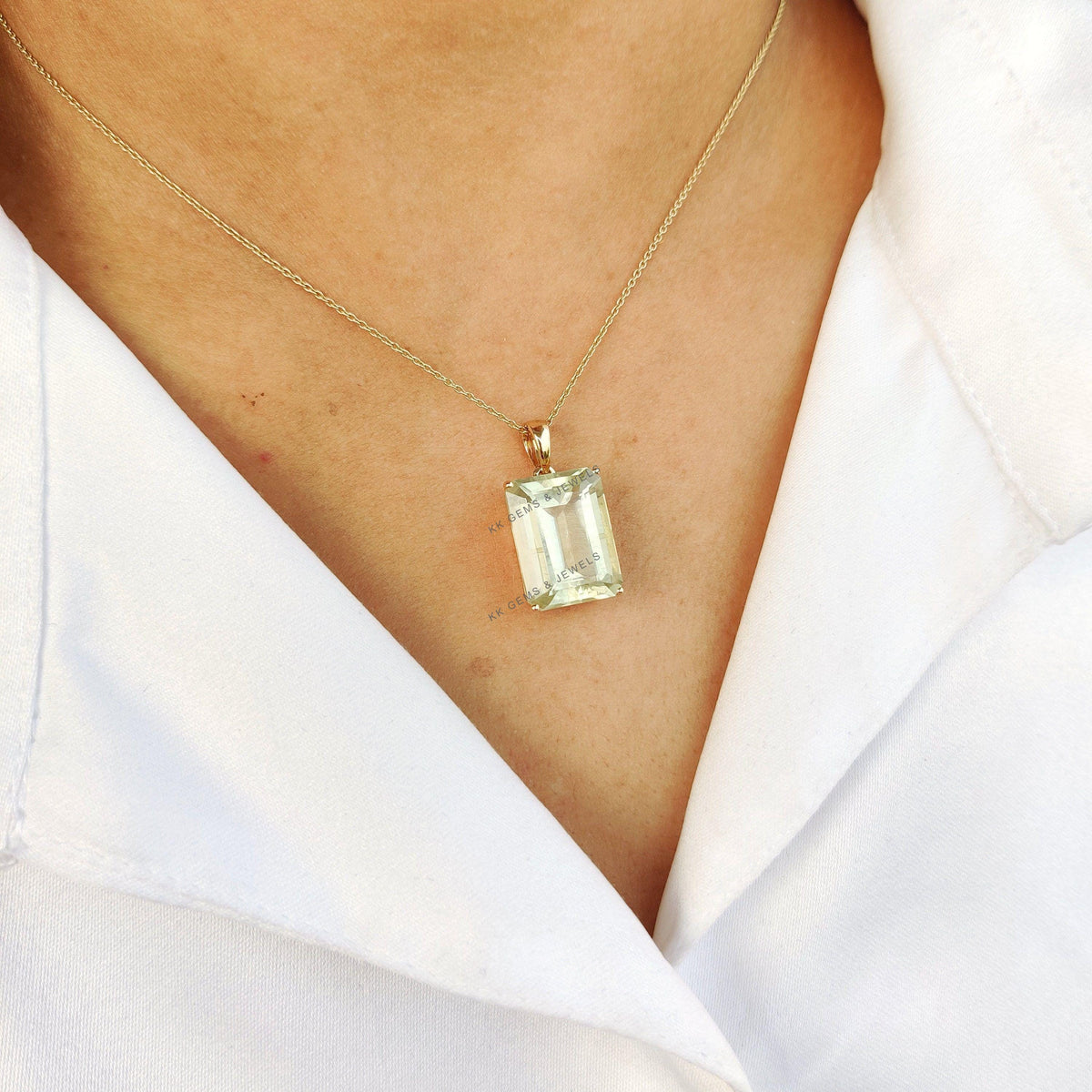 Natural Green Heliodor Pendant, 14K Solid Yellow Gold, March Birthstone