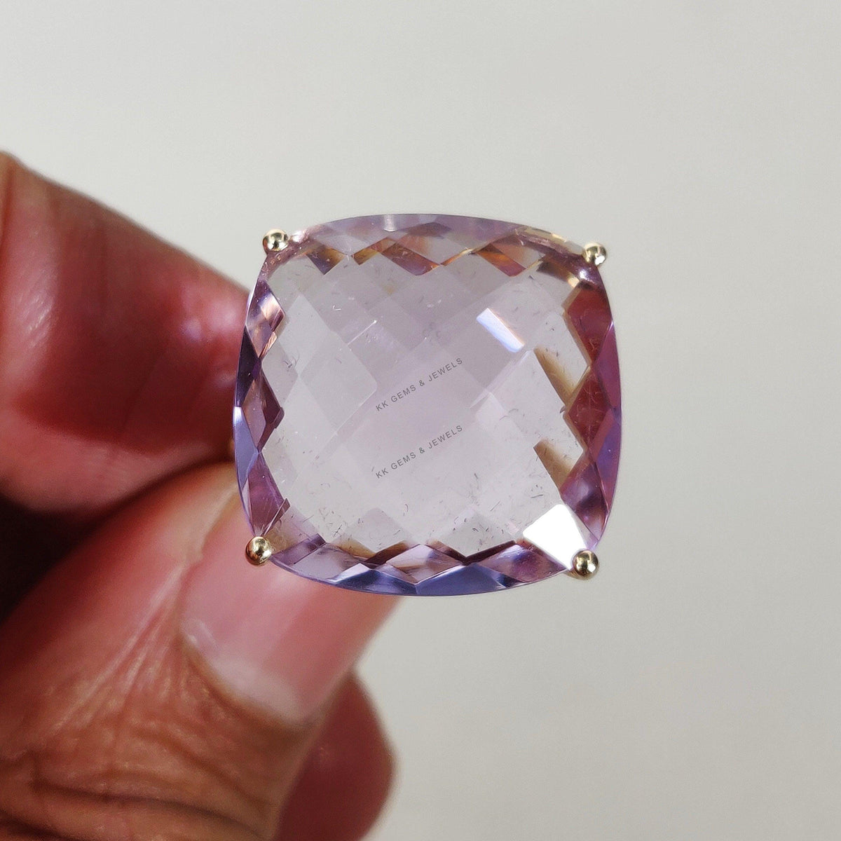 14K Solid Gold Natural Pink Amethyst Ring: Square February Birthstone