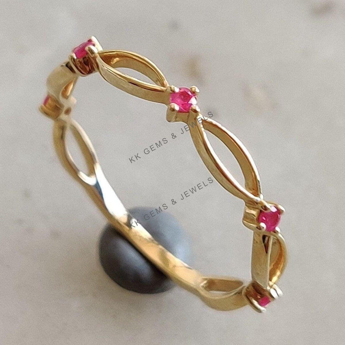 Dainty Natural Ruby Ring, 14K Solid Yellow Gold, July Birthstone