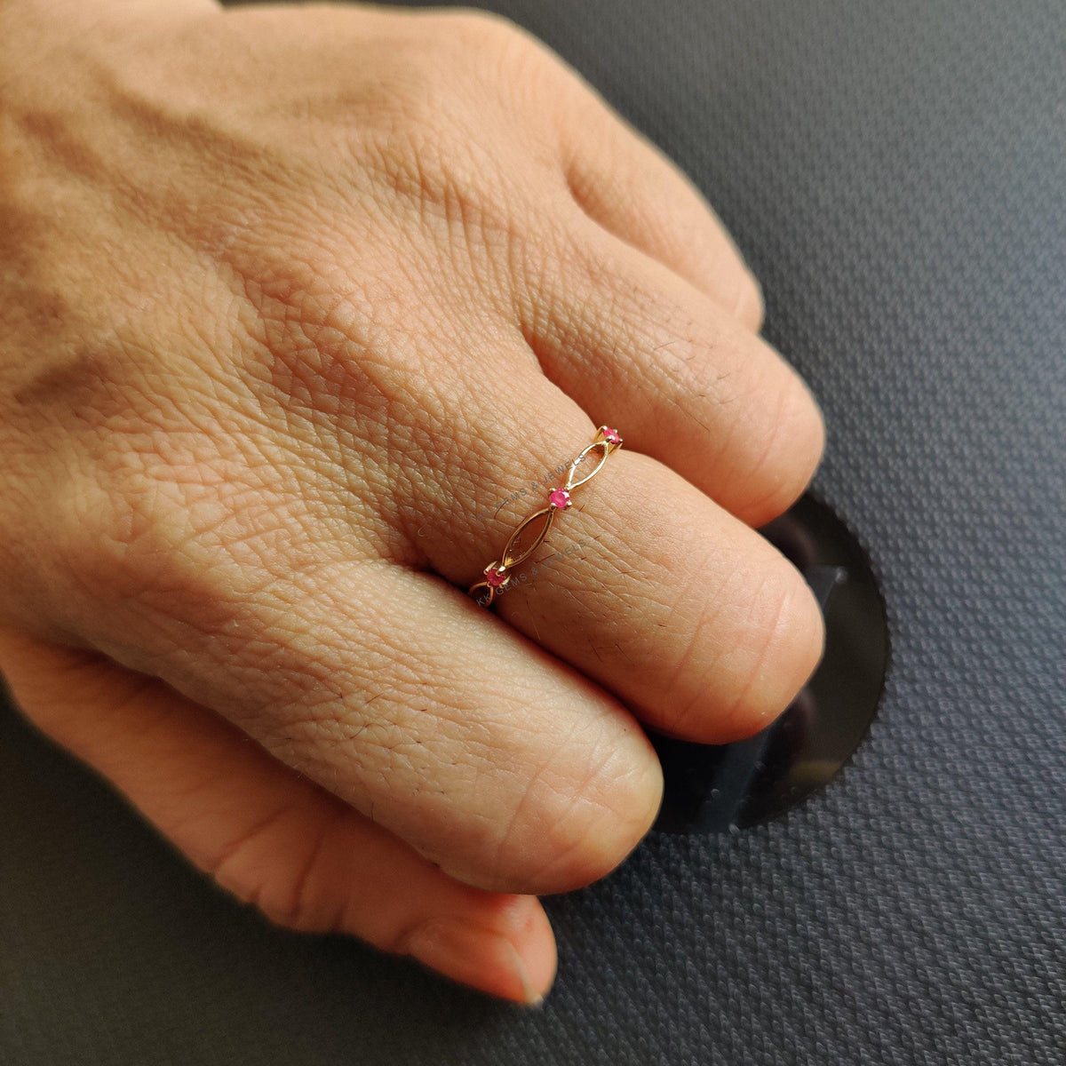 Dainty Natural Ruby Ring, 14K Solid Yellow Gold, July Birthstone