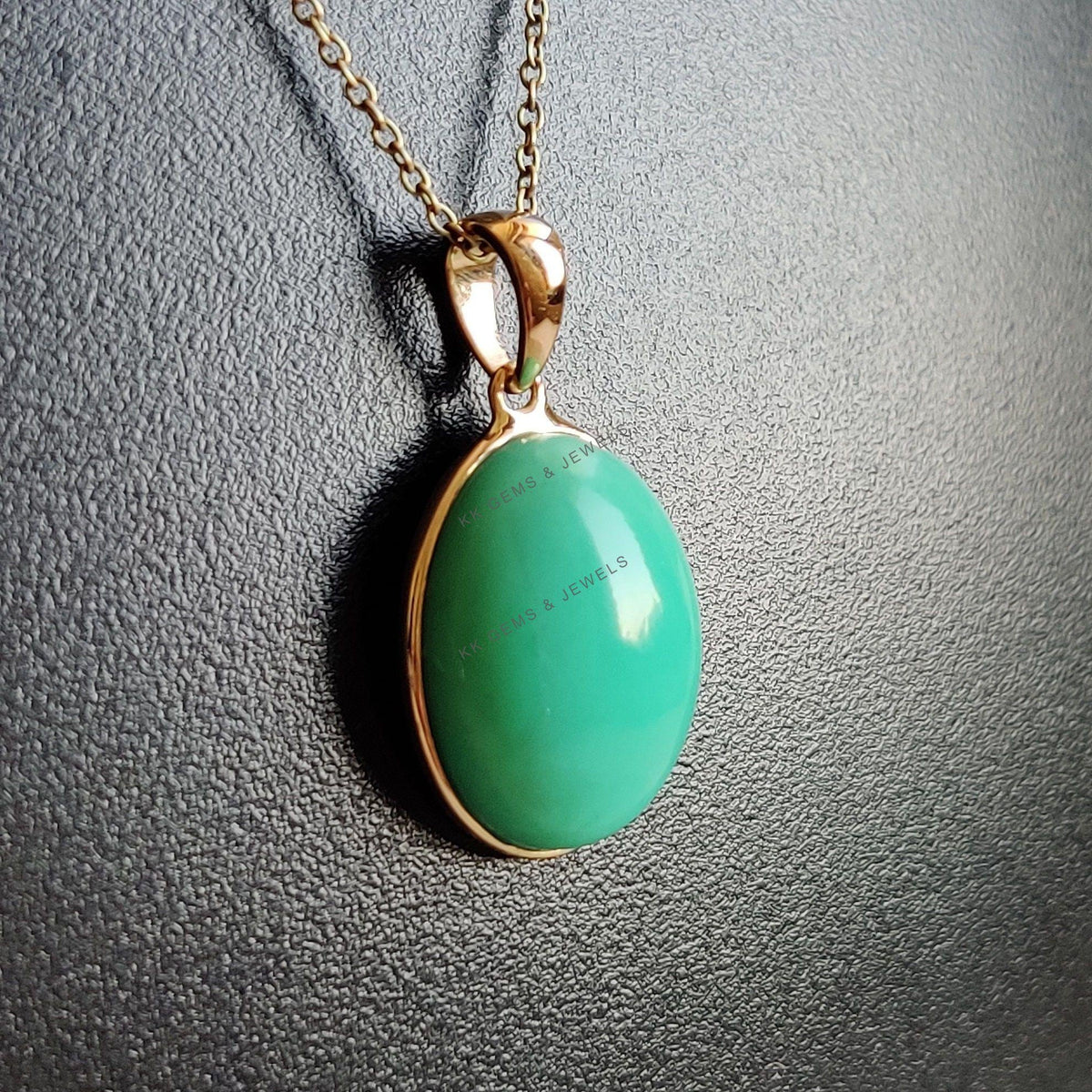 Natural Chrysoprase Pendant, 14K Solid Yellow Gold Bezel, May Birthstone