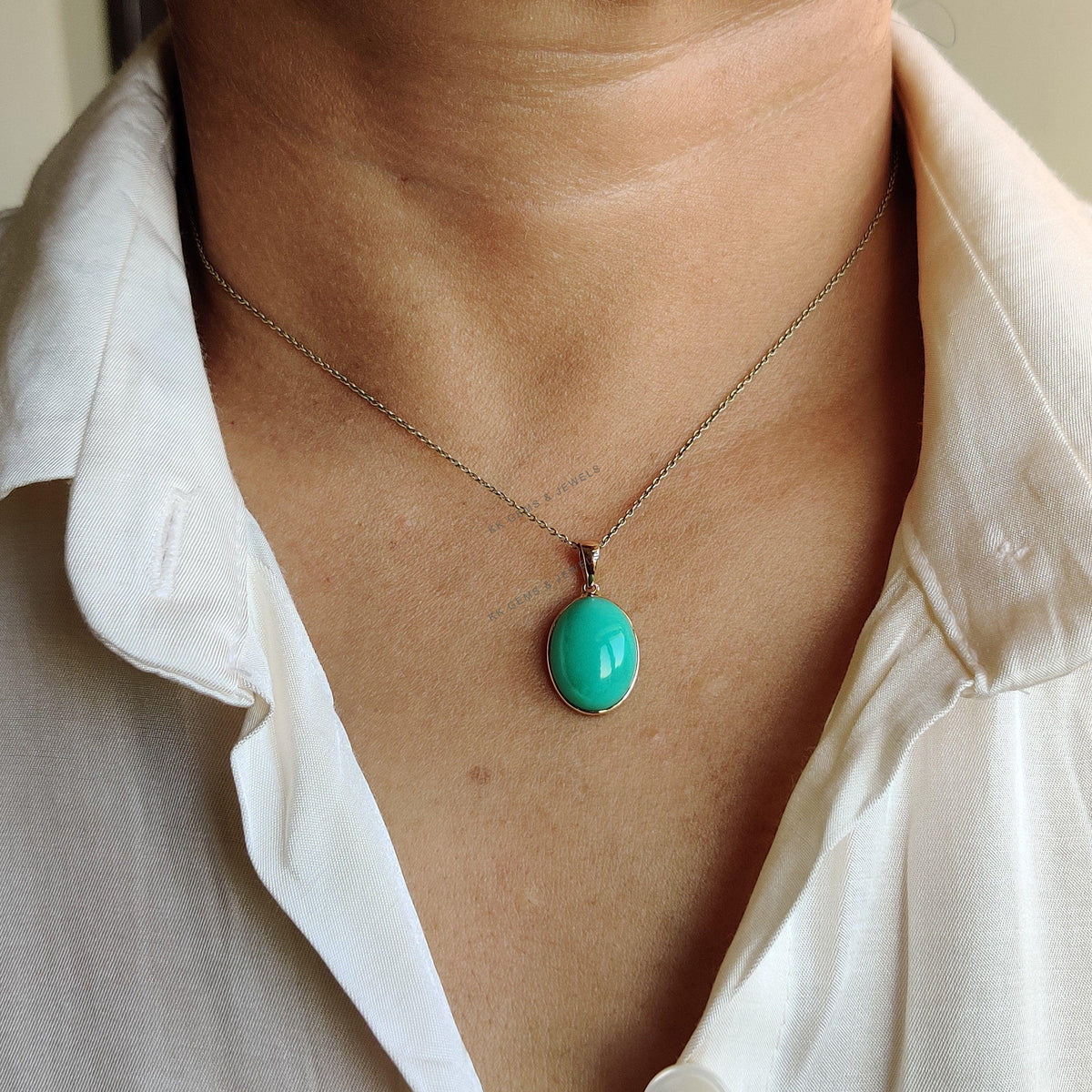 Natural Chrysoprase Pendant, 14K Solid Yellow Gold Bezel, May Birthstone