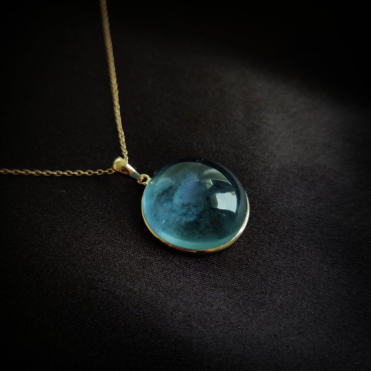 14K Solid Gold Round Natural Fluorite Pendant, Bezel Setting, March Birthstone
