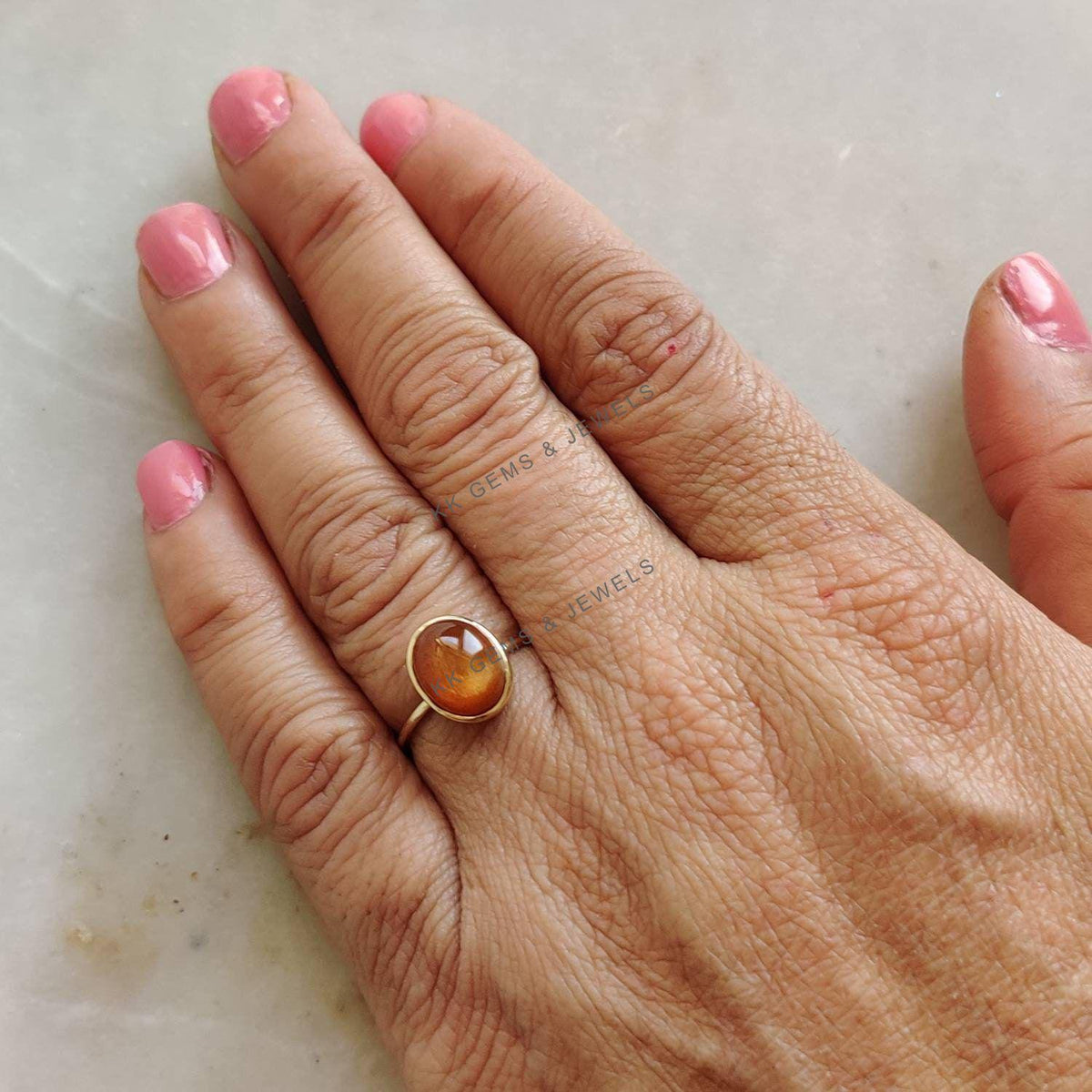 Natural Sunstone Ring, 14K Solid Yellow Gold Ring, July Birthstone Ring