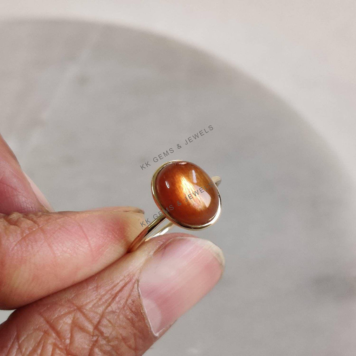 Natural Sunstone Ring, 14K Solid Yellow Gold Ring, July Birthstone Ring