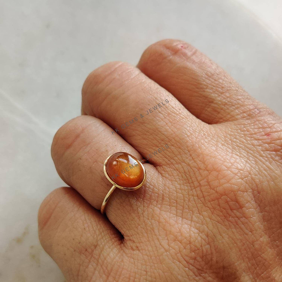 Natural Sunstone Ring, 14K Solid Yellow Gold Ring, July Birthstone Ring