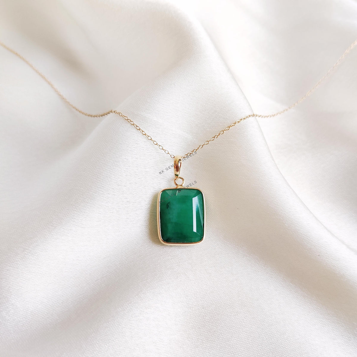 Natural Emerald Bezel Pendant, 14K Solid Yellow Gold, May Birthstone