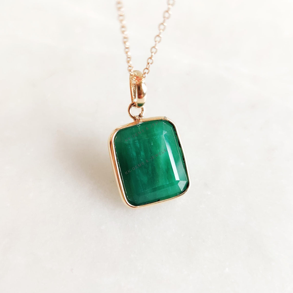 Natural Emerald Pendant, 14K Solid Yellow Gold, Octagon May Birthstone Pendant