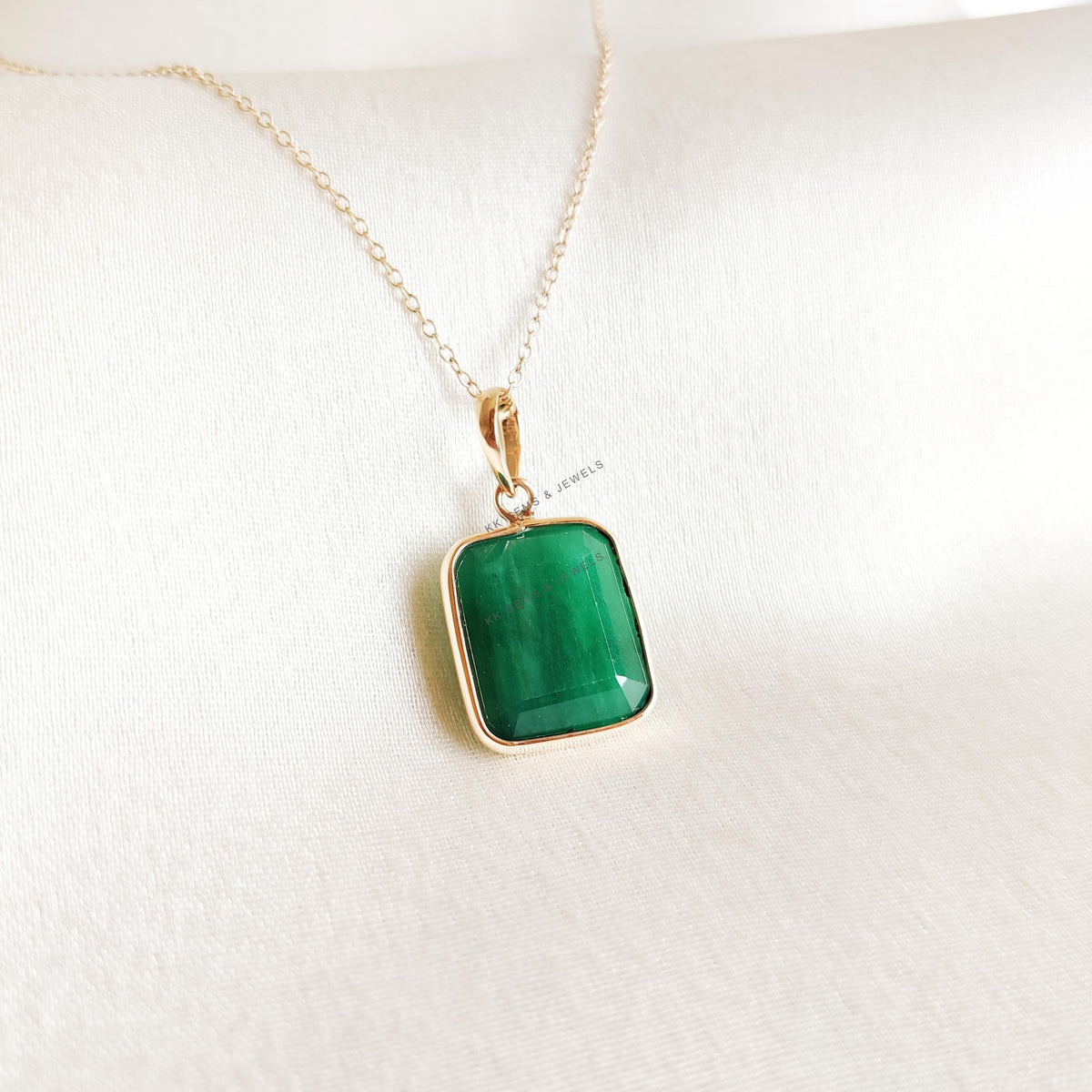 Natural Emerald Pendant, 14K Solid Yellow Gold, Octagon May Birthstone Pendant