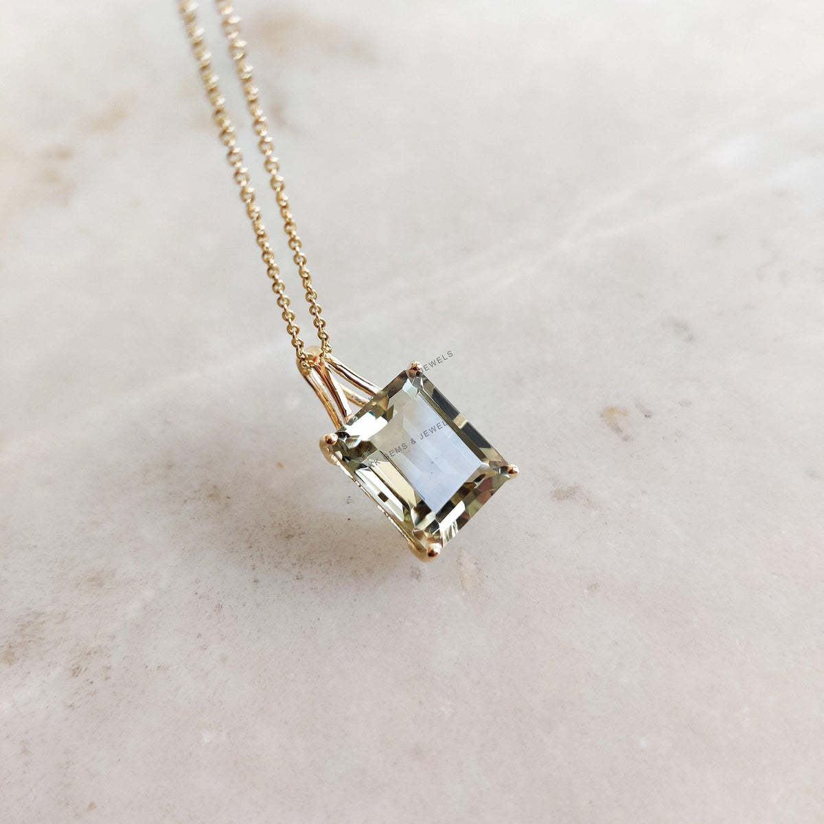 Natural Green Amethyst Pendant, 14K Solid Gold Octagon Pendant, February Birthstone
