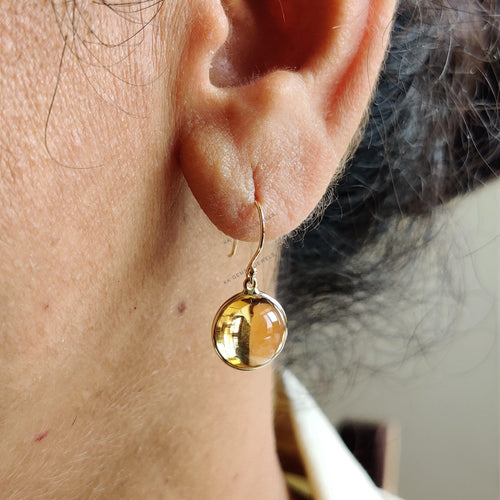 14K Solid Gold Natural Citrine Drop Earrings, November Birthstone