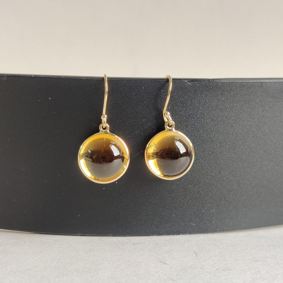 14K Solid Gold Natural Citrine Drop Earrings, November Birthstone