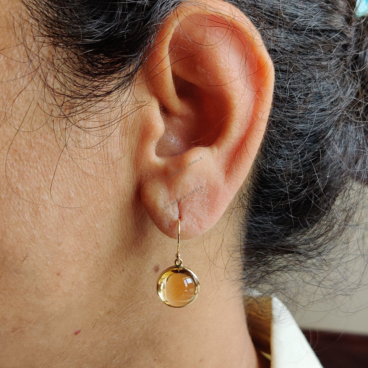 14K Solid Gold Natural Citrine Drop Earrings, November Birthstone
