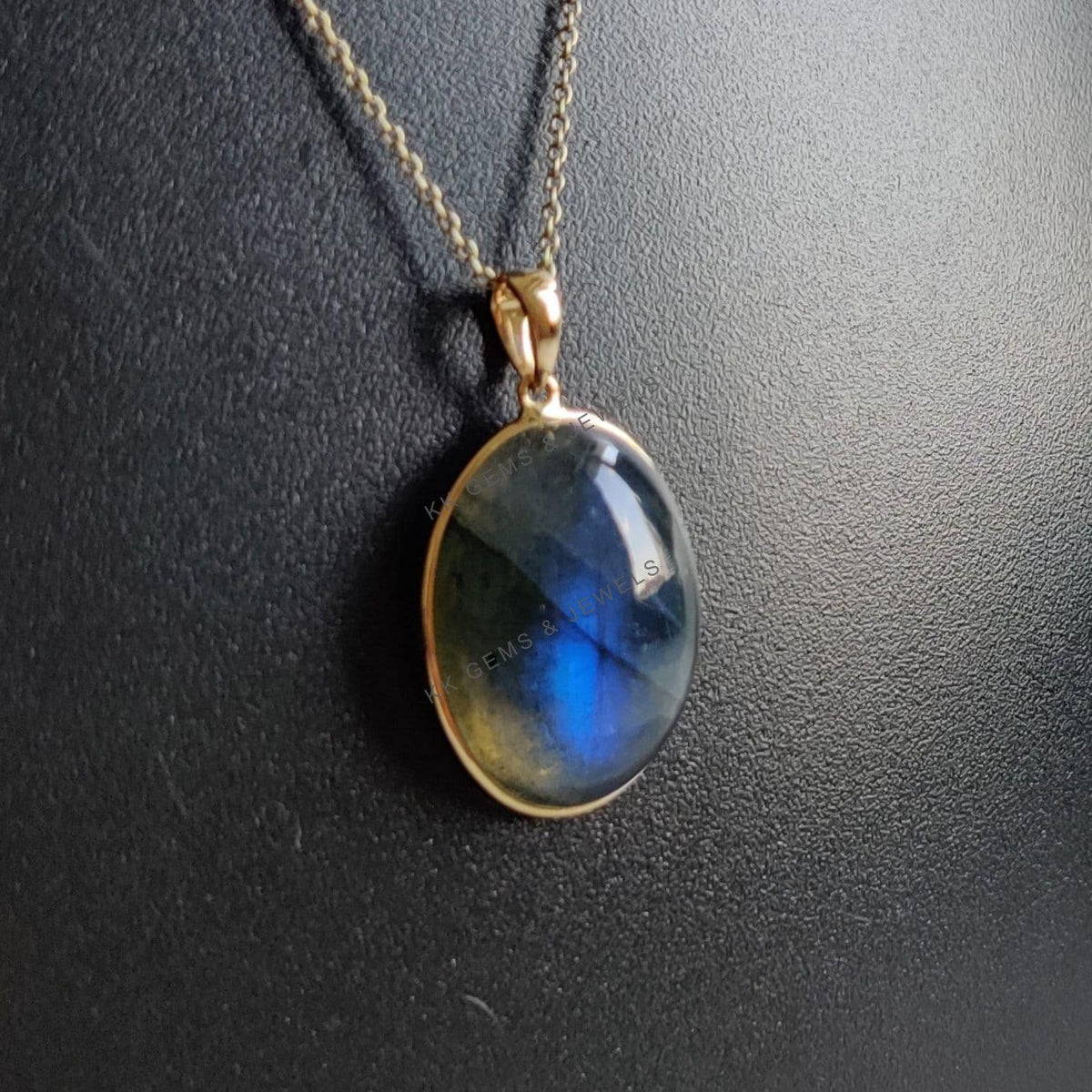Natural Labradorite Pendant: 14K Solid Yellow Gold Bezel, November Birthstone