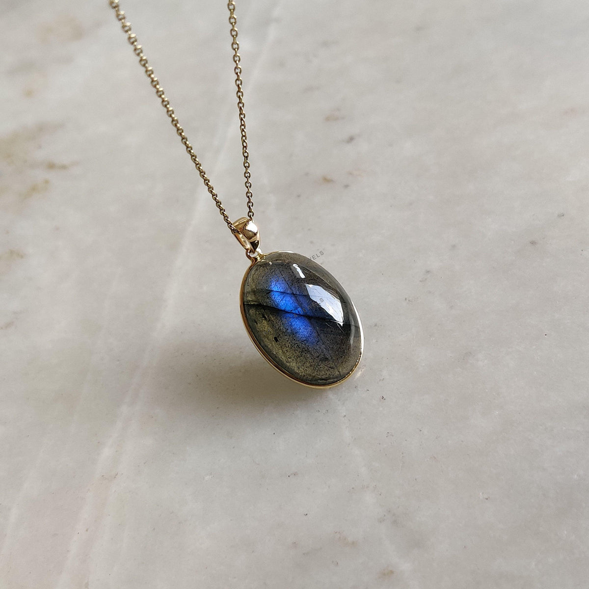 Natural Labradorite Pendant: 14K Solid Yellow Gold Bezel, November Birthstone