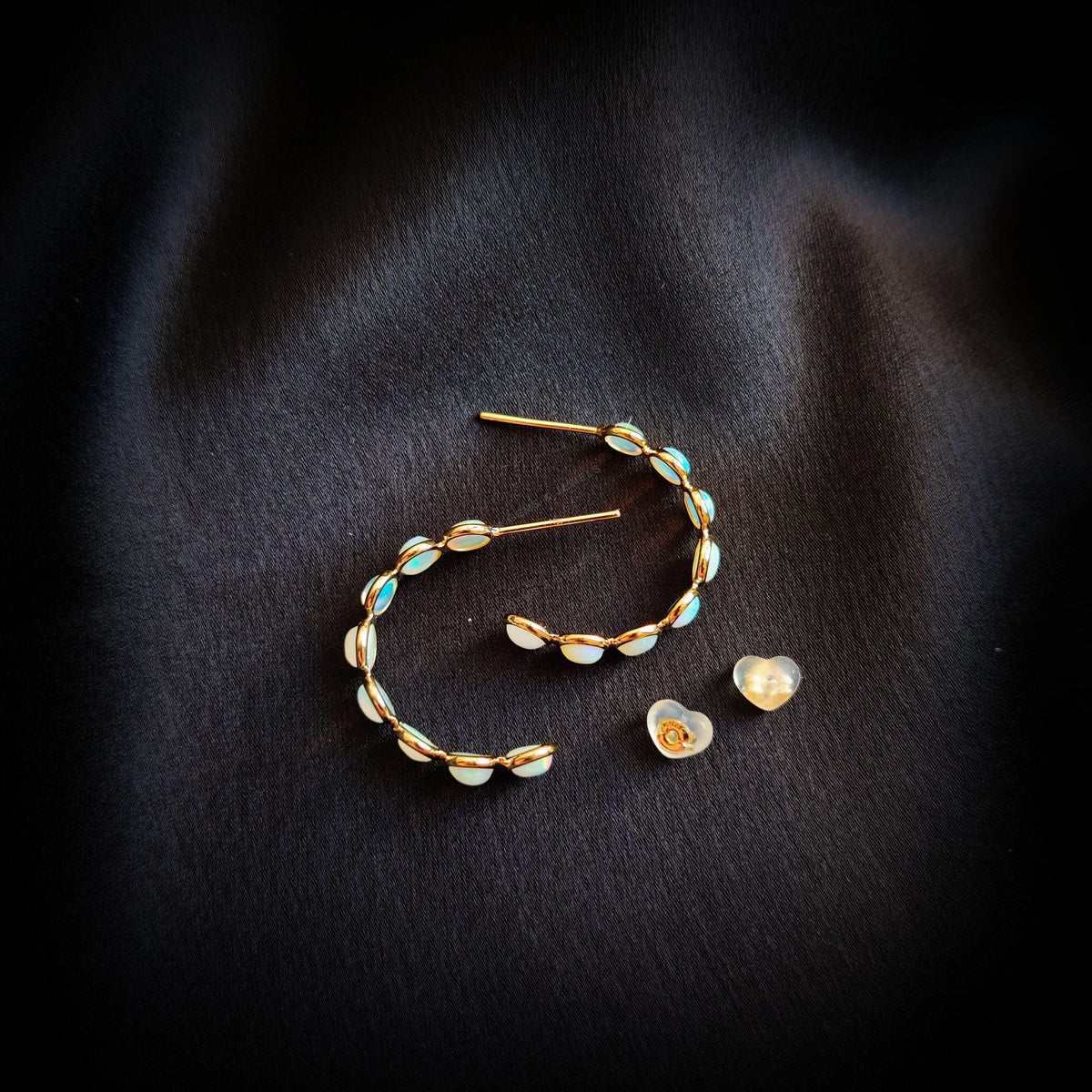 14K Solid Gold Natural Ethiopian Opal Hoop Earrings, October Birthstone