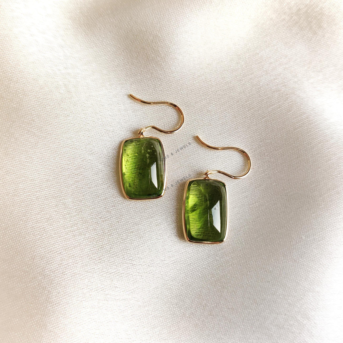 14K Solid Yellow Gold Natural Peridot Drop Earrings, Bezel Set, August Birthstone
