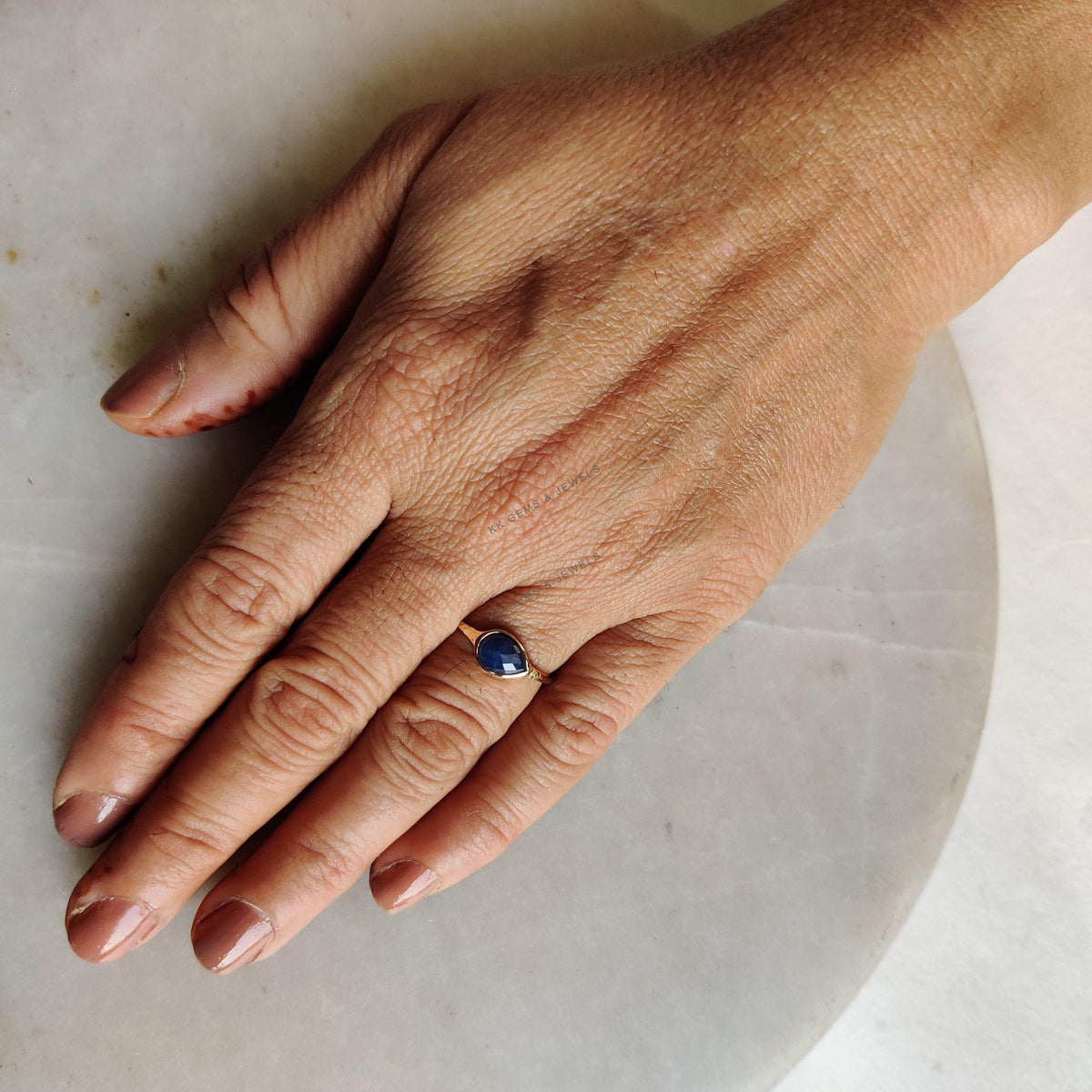 Pear Natural Blue Sapphire Ring, 14K Solid Yellow Gold, September Birthstone