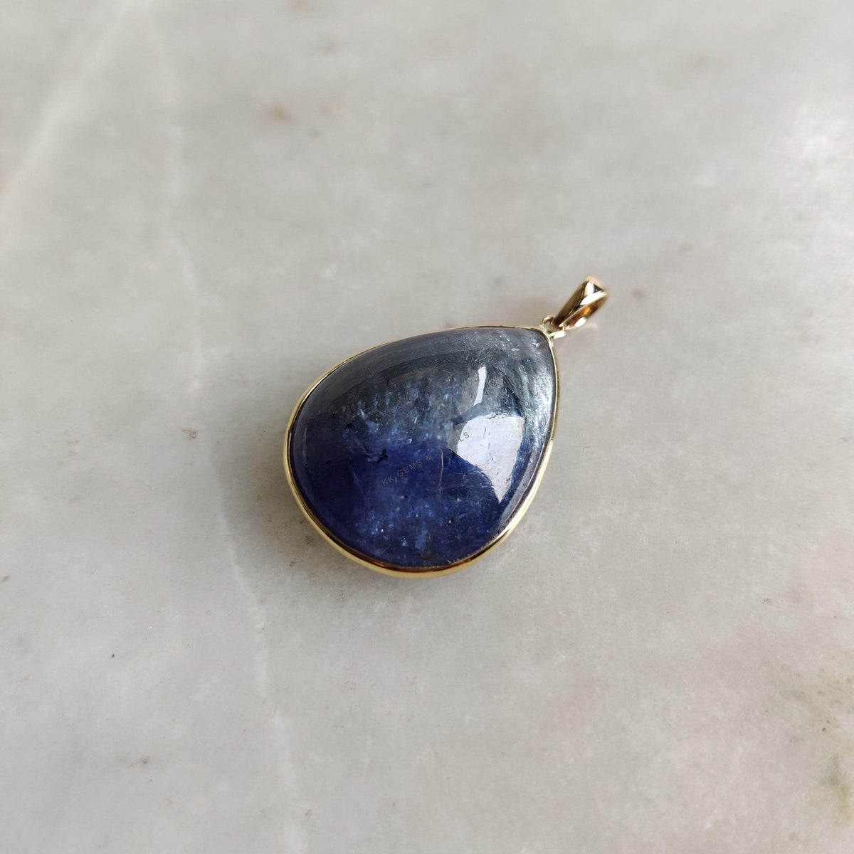 Natural Bi-Color Tanzanite Pendant, Pear Cabochon, 14K Solid Yellow Gold Pendant, Christmas Present