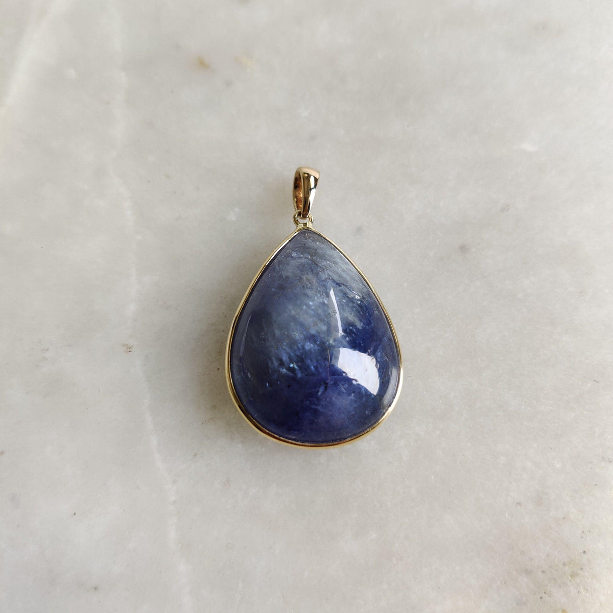 Natural Bi-Color Tanzanite Pendant, Pear Cabochon, 14K Solid Yellow Gold Pendant, Christmas Present