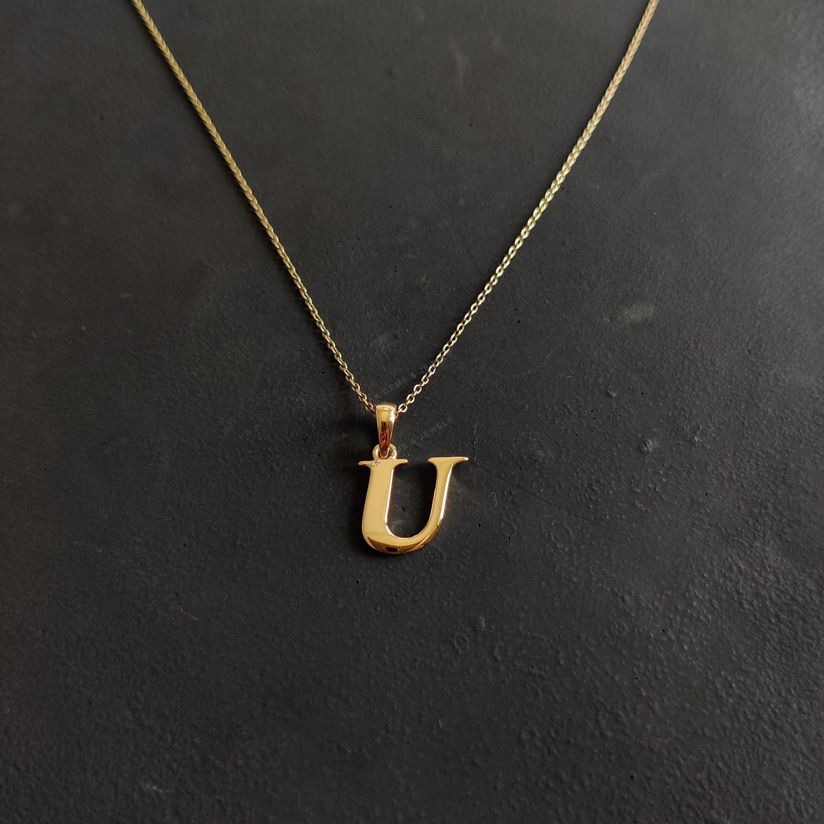 14K Solid Yellow Gold Initial U Pendant, Alphabet Charm