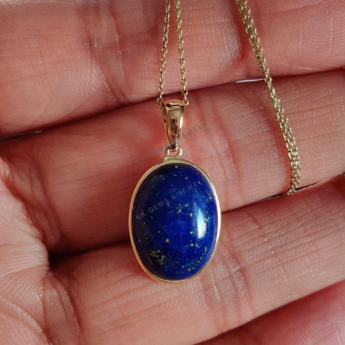 Natural Lapis Lazuli Pendant, 14K Solid Yellow Gold Bezel, September Birthstone