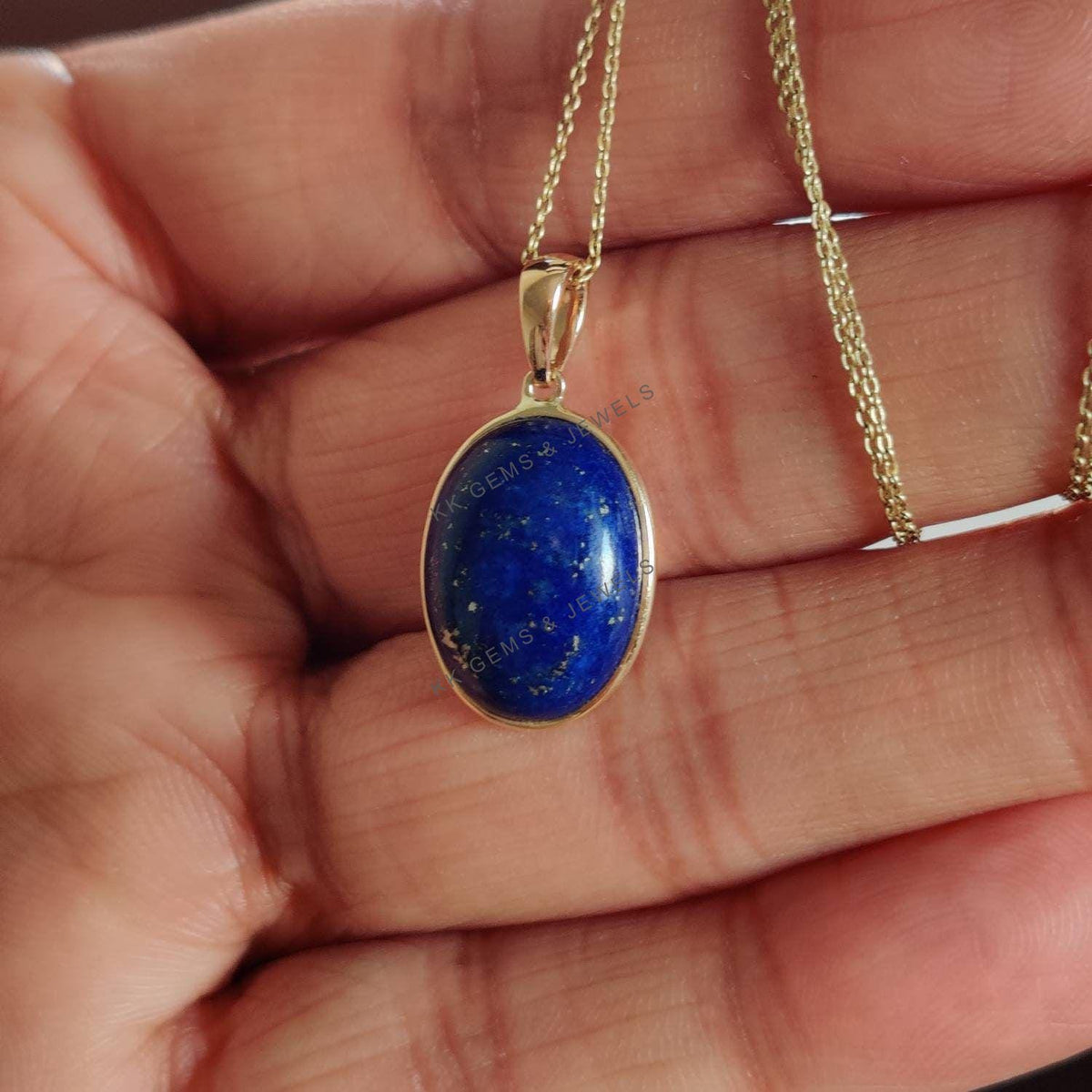 Natural Lapis Lazuli Pendant, 14K Solid Yellow Gold Bezel, September Birthstone