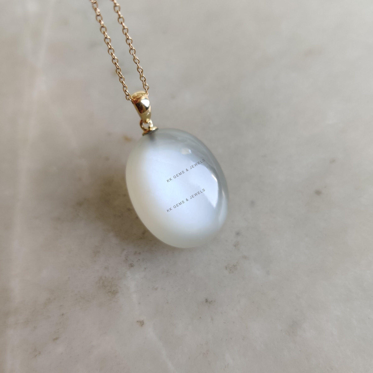 14K Solid Yellow Gold Natural White Moonstone Drill Pendant, June Birthstone Jewelry