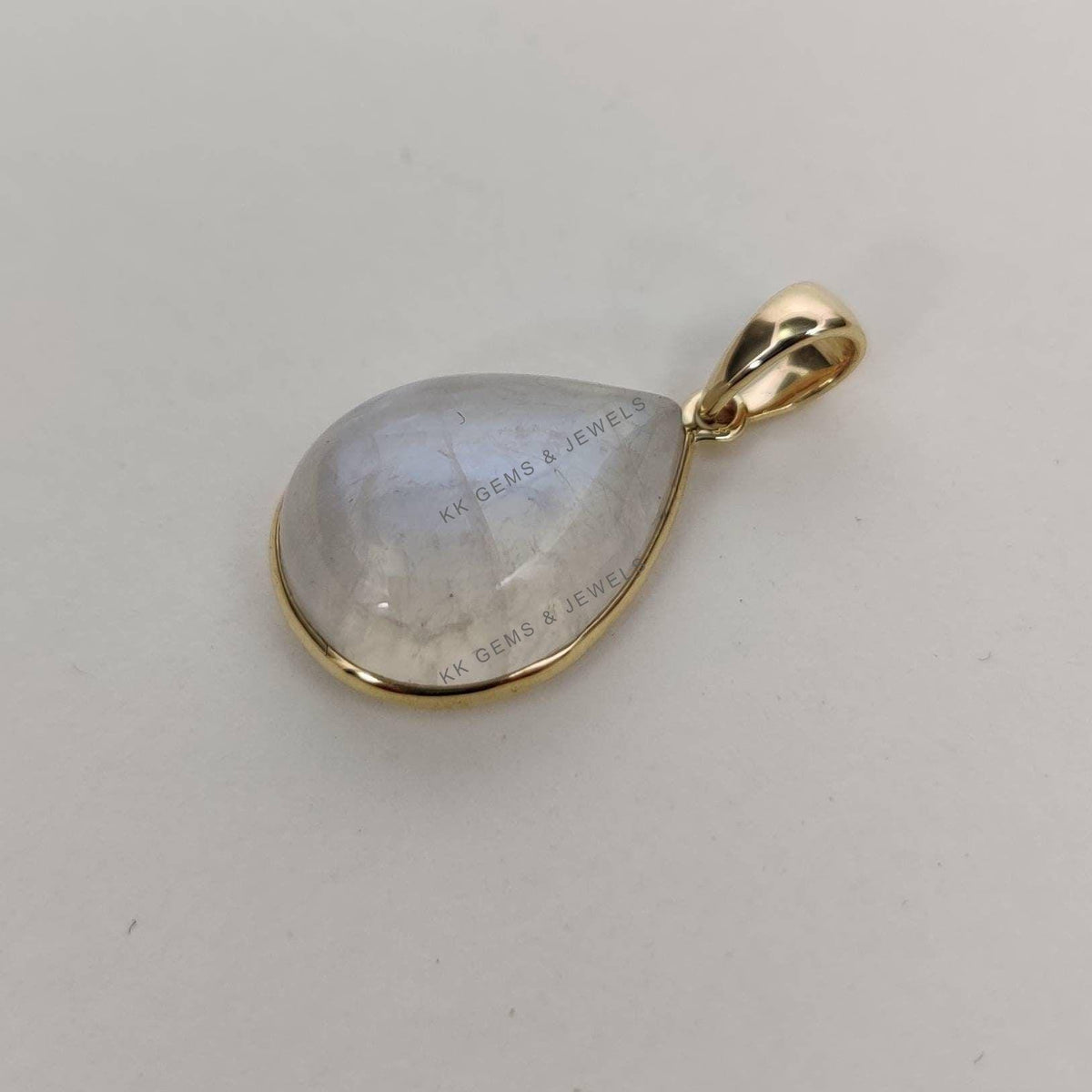 Natural Rainbow Moonstone Pendant, 14K Solid Yellow Gold Pear Bezel Pendant