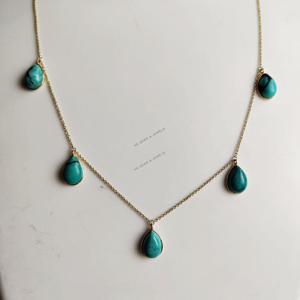 Natural Sleeping Beauty Turquoise 14K Solid Gold Necklace, December Birthstone