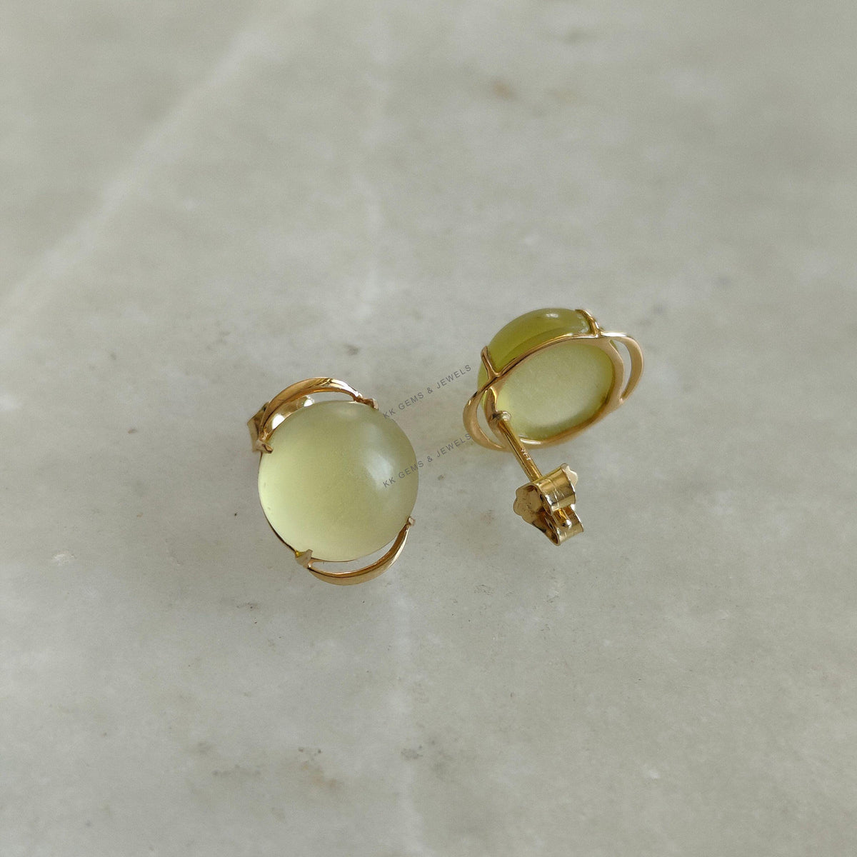 14K Solid Yellow Gold Natural Yellow Quartz Stud Earrings, November Birthstone