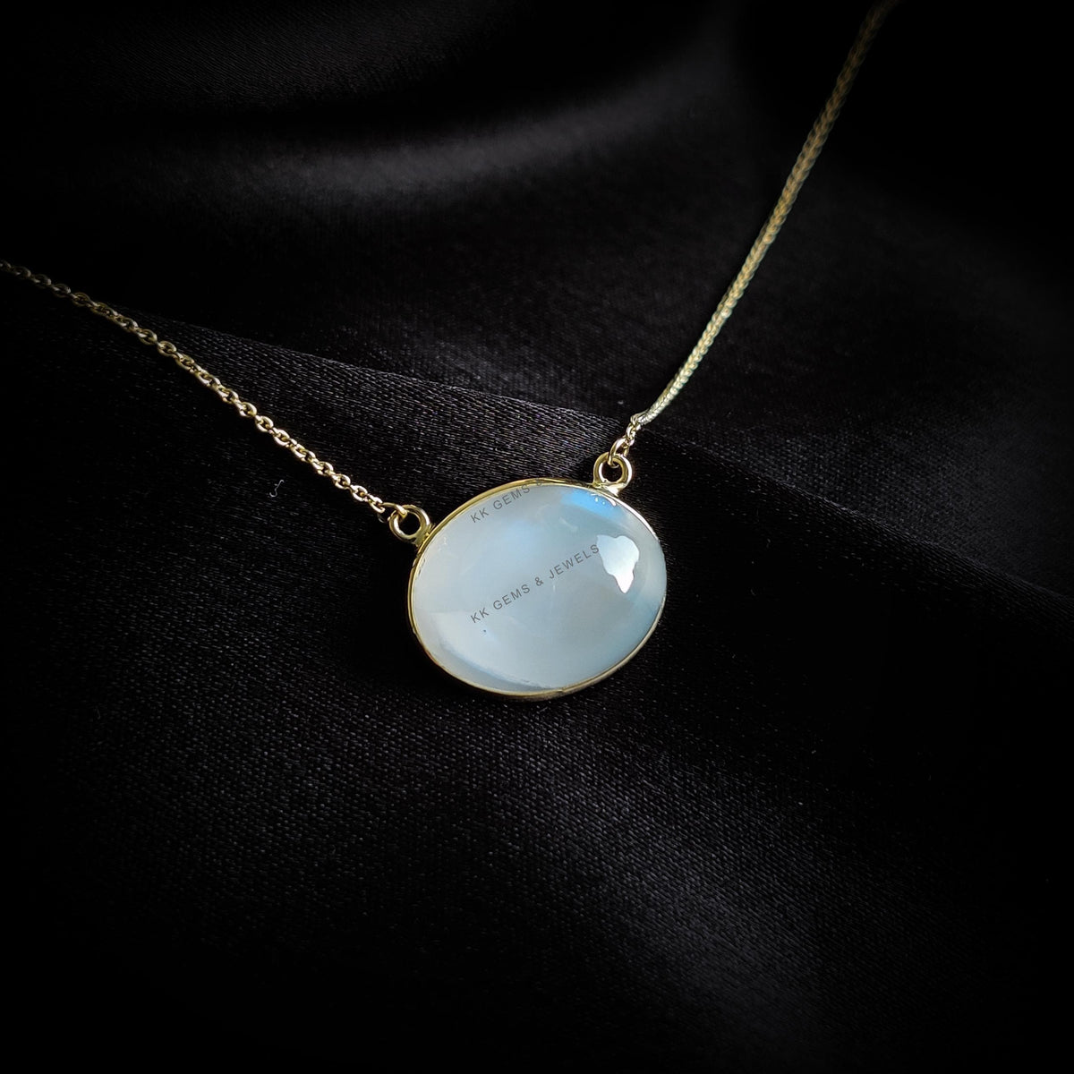 14K Solid Gold Natural Rainbow Moonstone Chain Necklace, June Birthstone