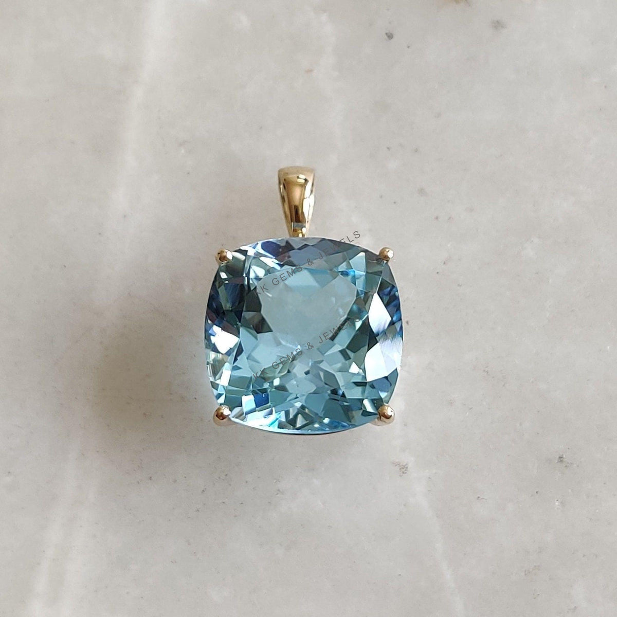 Natural Sky Blue Topaz Pendant, 14K Solid Yellow Gold, December Birthstone
