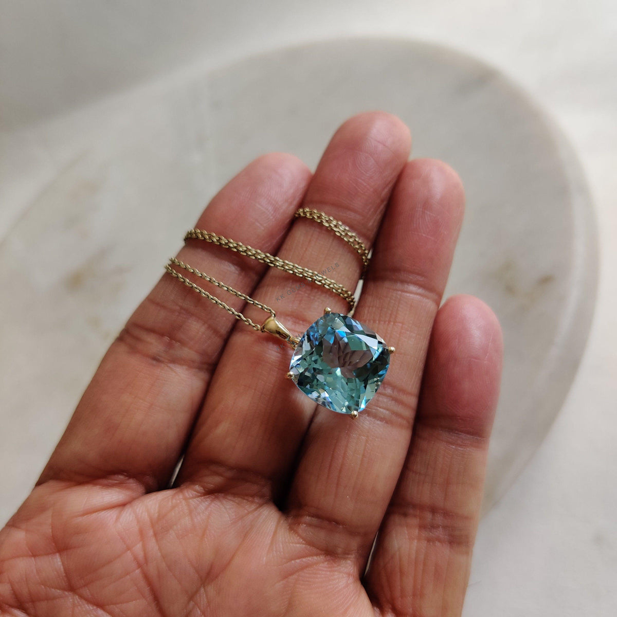 Natural Sky Blue Topaz Pendant, 14K Solid Yellow Gold, December Birthstone