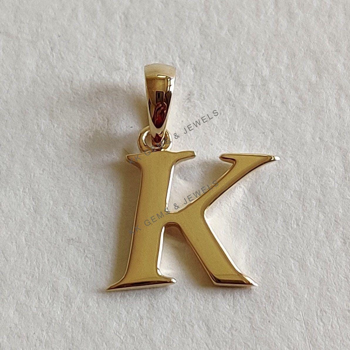 14K Solid Gold Initial K Pendant - Letter Charm