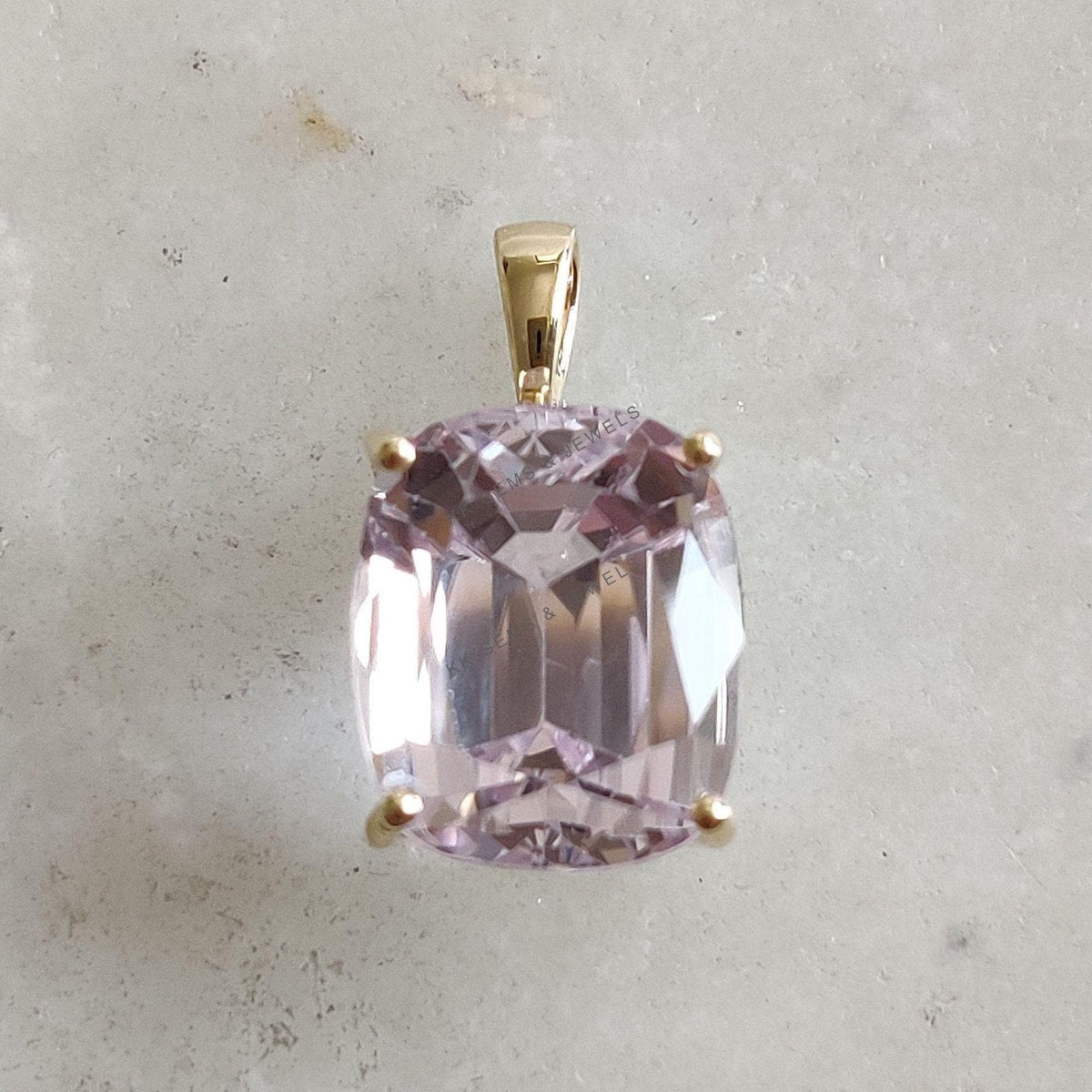Natural Kunzite Pendant, 14K Solid Yellow Gold, February Birthstone