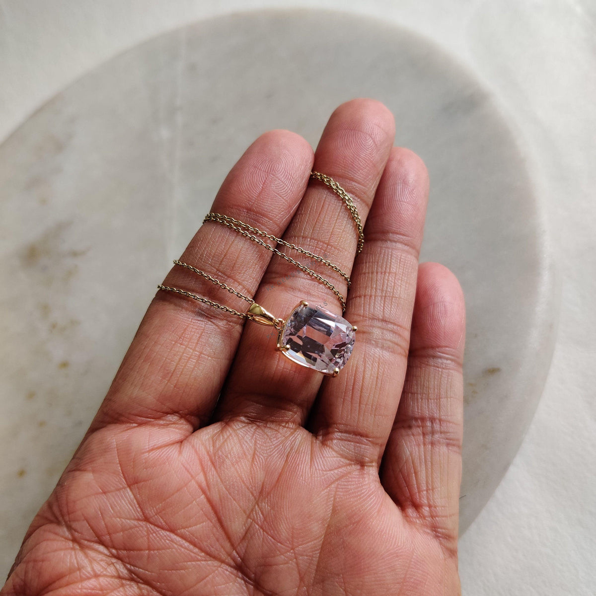 Natural Kunzite Pendant, 14K Solid Yellow Gold, February Birthstone