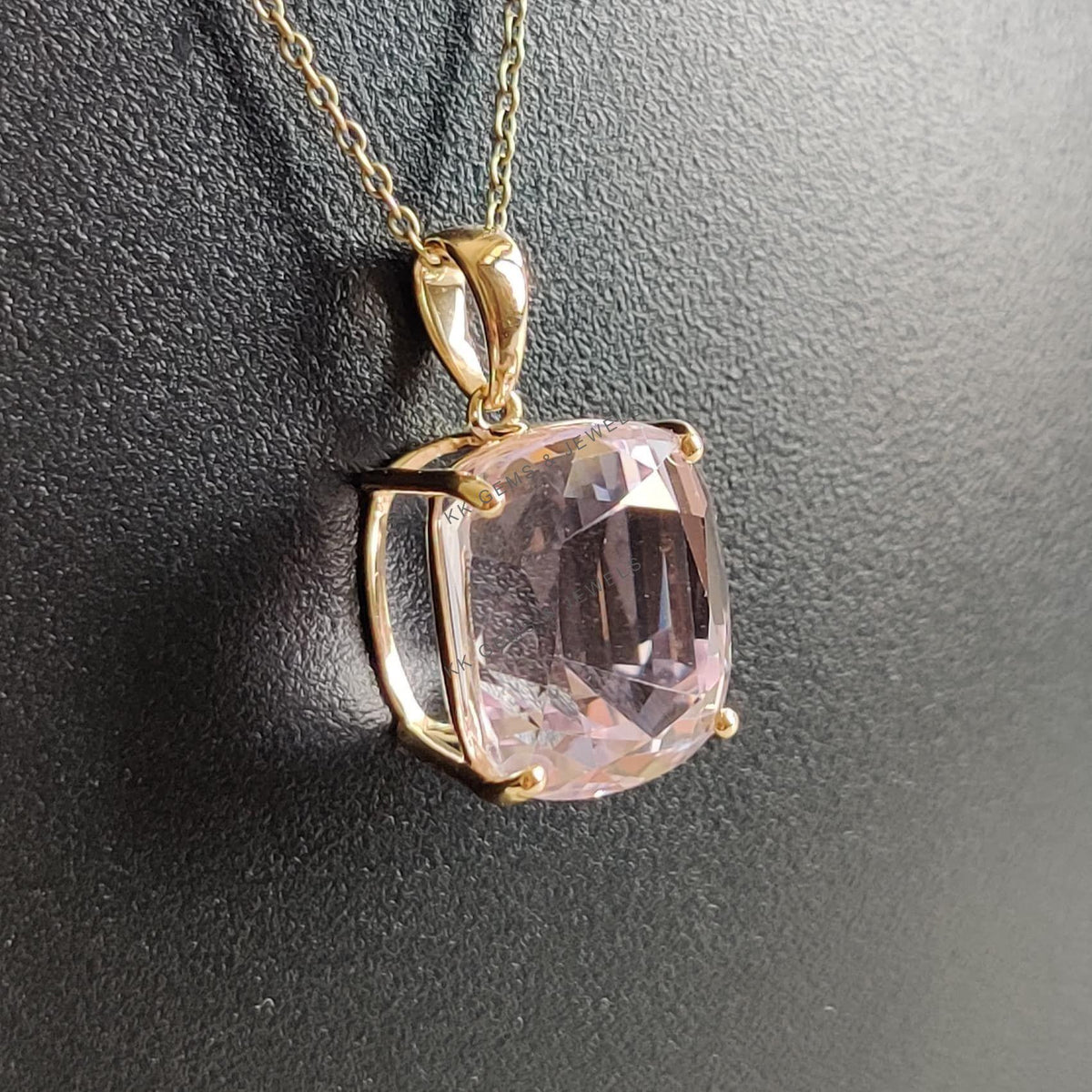 Natural Kunzite Pendant, 14K Solid Yellow Gold, February Birthstone