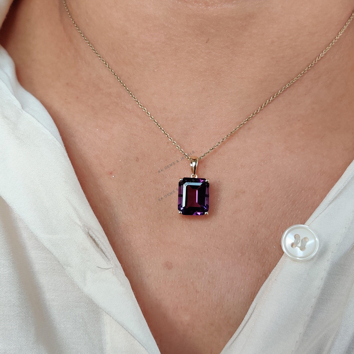 Natural Purple Amethyst Octagon Pendant, 14K Solid Yellow Gold, February Birthstone