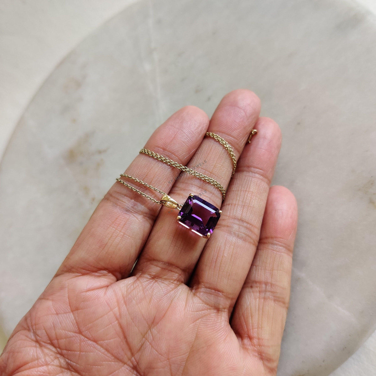 Natural Purple Amethyst Octagon Pendant, 14K Solid Yellow Gold, February Birthstone