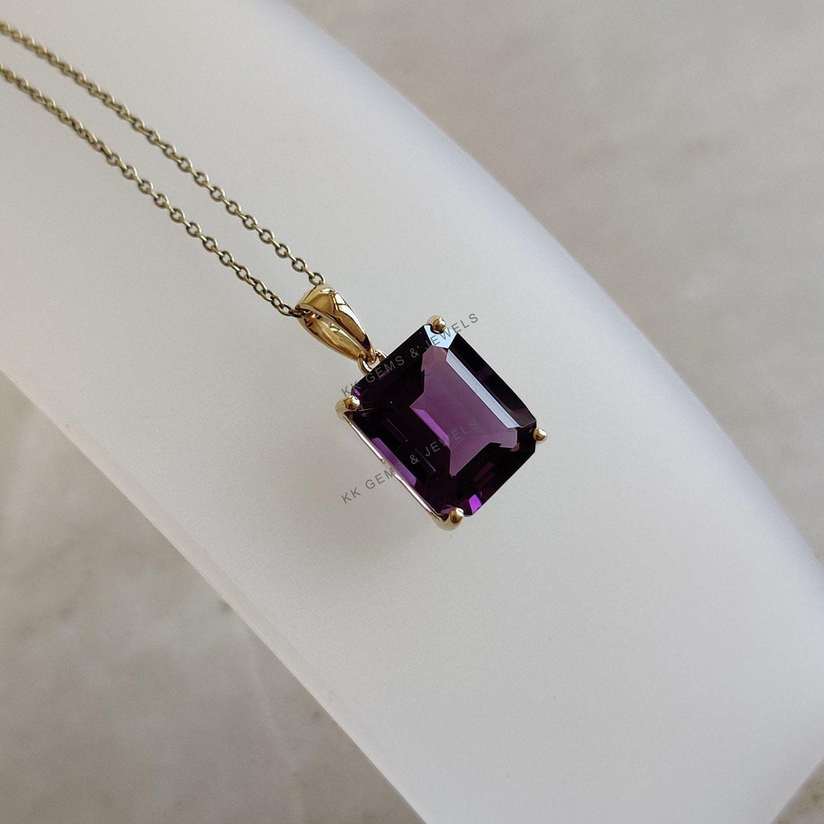 Natural Purple Amethyst Octagon Pendant, 14K Solid Yellow Gold, February Birthstone