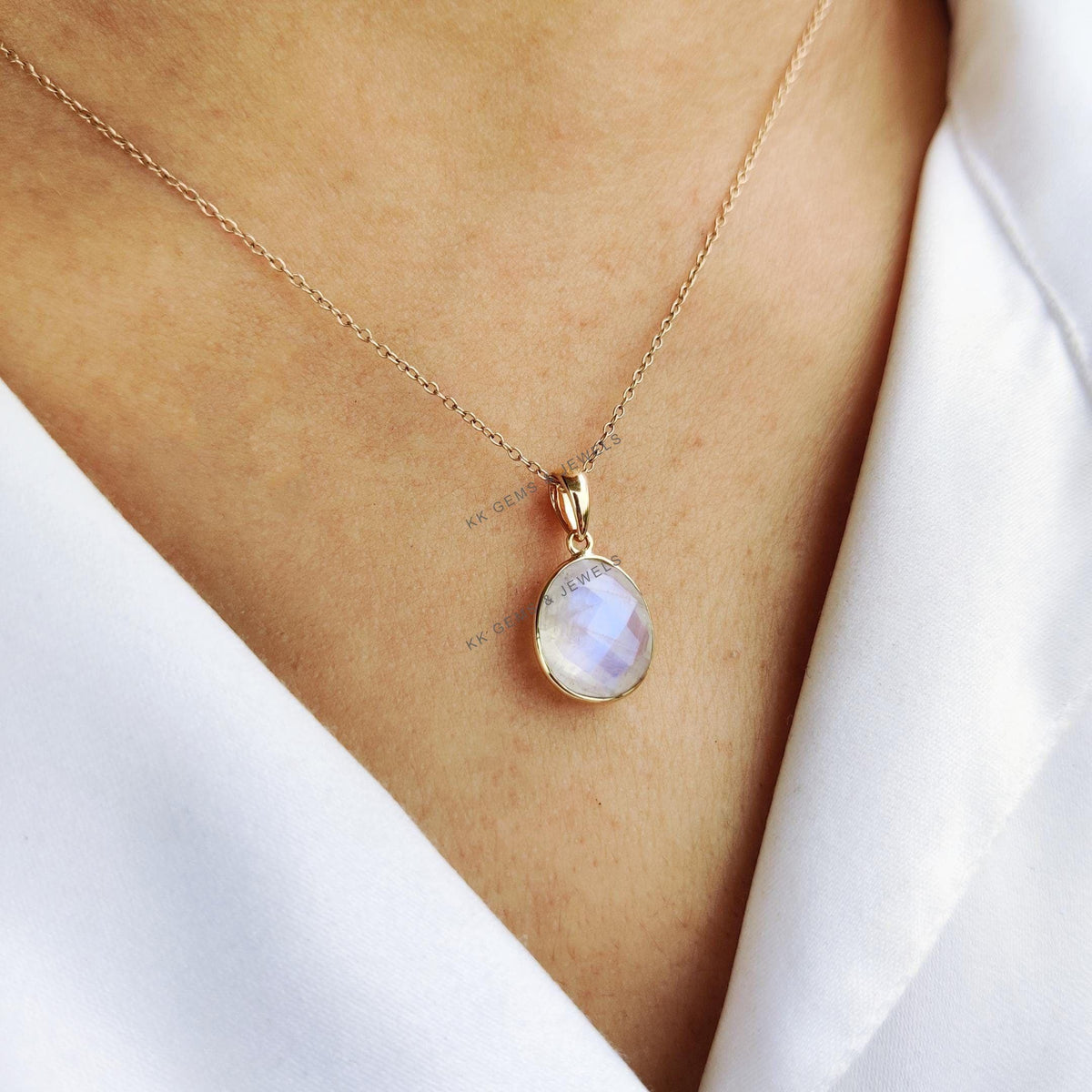 Natural Rainbow Moonstone Pendant, 14K Solid Yellow Gold Bezel Pendant, June Birthstone