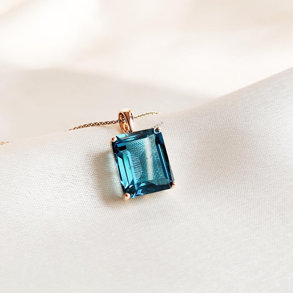 Natural London Blue Topaz Pendant, 14K Solid Yellow Gold, December Birthstone