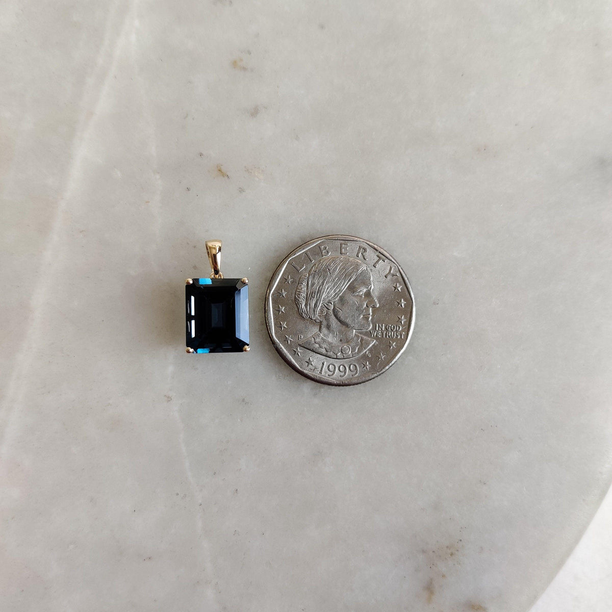 Natural London Blue Topaz Pendant, 14K Solid Yellow Gold, December Birthstone